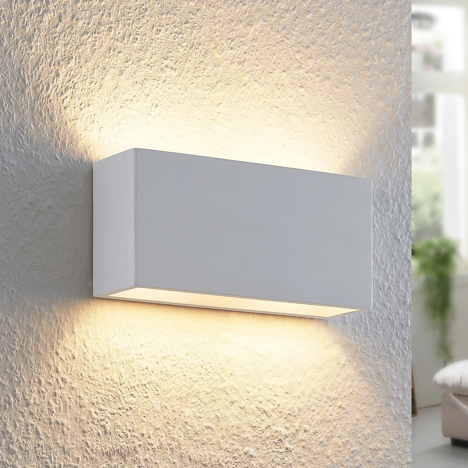Lindby Mavora Square Wandlamp Wit - Modern Keramiek - Up & Down Effect - Dimbaar