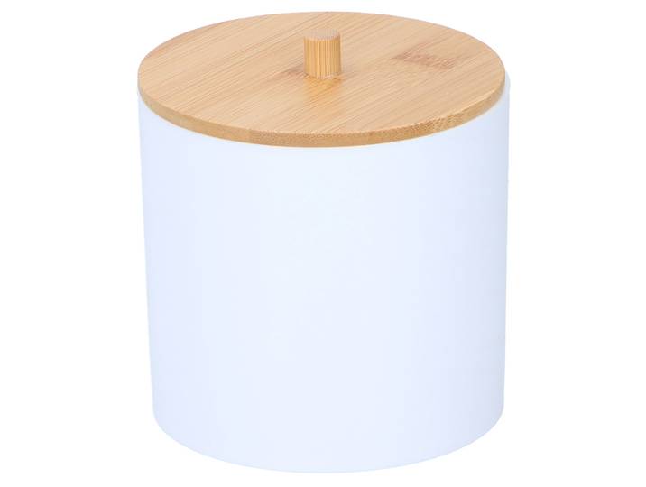 Aufbewahrungsbehälter Kunststoff und Bambus, Kosmetikbox, weiss, 9,5 x 9,5 x 10 cm