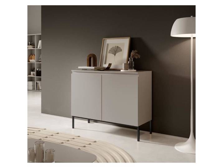 Commode à deux portes - BEMMI - 100 cm - couleur gris-beige