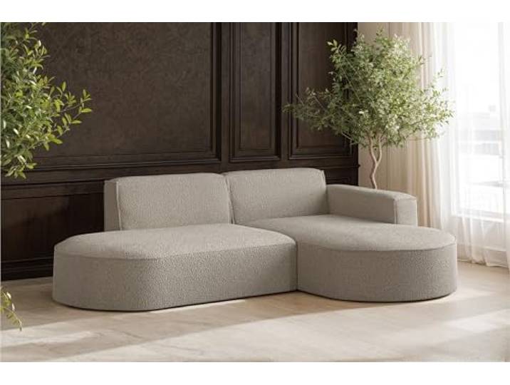 Kaiser Möbel - Ecksofa mit Wohnlandschaft, Eckcouch L Form, Sofa 3-sitzer, Polstersofa, Bequemes Couch mit Ottomane für Wohnzimmer, Relaxsofa, Weiches Stoff, Modena Studio, Dunkelbeige, Rechts