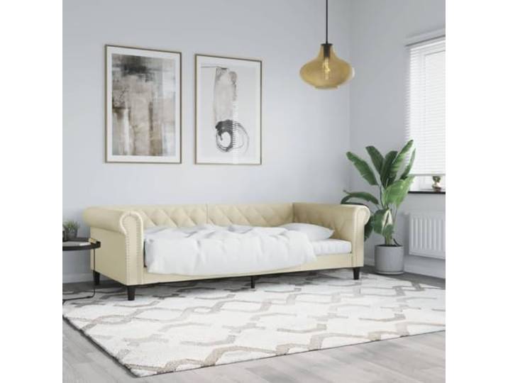 2 in 1 Schlafsofa Kunstleder Tagbett Gästebett Creme 90x200 cm Tagesbett Creme 90x200 cm Kunstleder Schlafsofa Gästebett mit Metallgestell Modernes Sofabett für Wohnzimmer Schlafzimmer