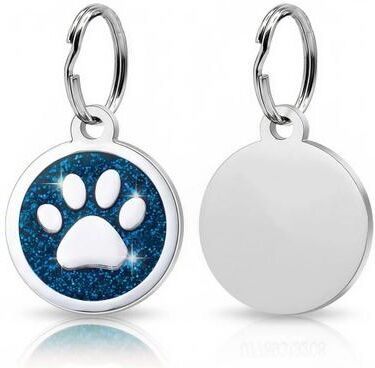 Inspired Finds Personalized Glitter Paw Print Pet ID Tag blue style B