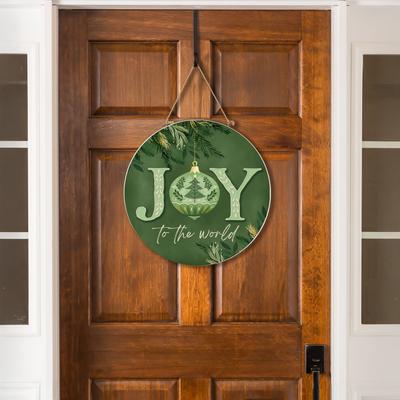 Evergreen "Shades of Green Wood Door Decor, ""Joy To The World"" - 18"" - Multicolor"