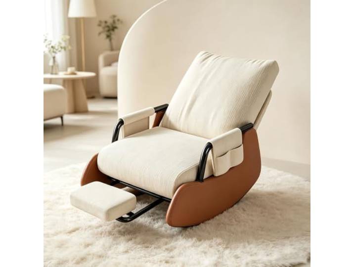 Schaukelstuhl Wohnzimmer - mit Integrierter Fußablage Schaukelnder Komfortsessel mit tiefer Sitzfläche 60x60cm und Rückenunterstützung für Lesestunden.