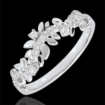 Edenly Ring Verzauberter Garten - KÃ¶nigliches Blattwerk - Diamant und WeiÃŸgol