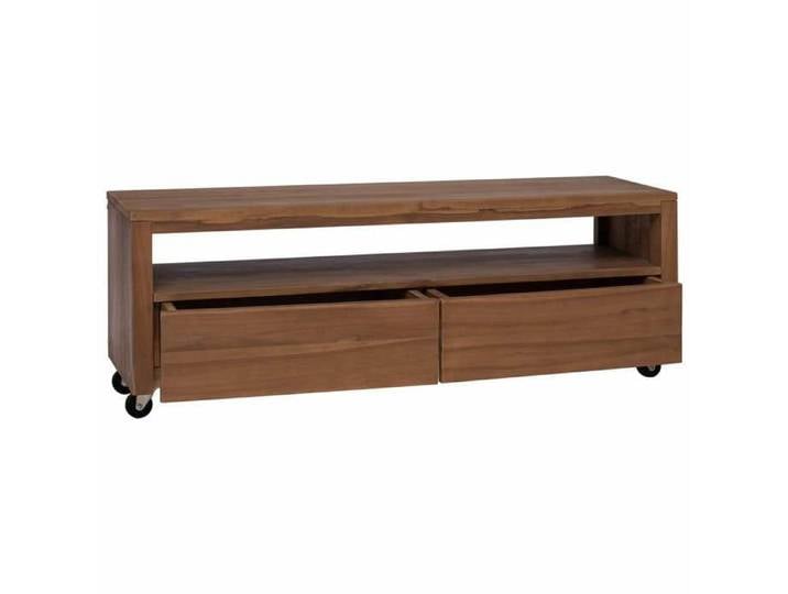 Meuble TV - - Naturel - 110x30x40cm - bois - Avec roulettes 66754954478