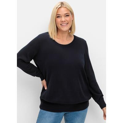 Rundhalspullover SHEEGO "Rundhalspullover", Damen, Gr. 48/50, blau (tiefblau), 60% Viskose, 40% Polyester, unifarben, Pullover Rundhalspullover