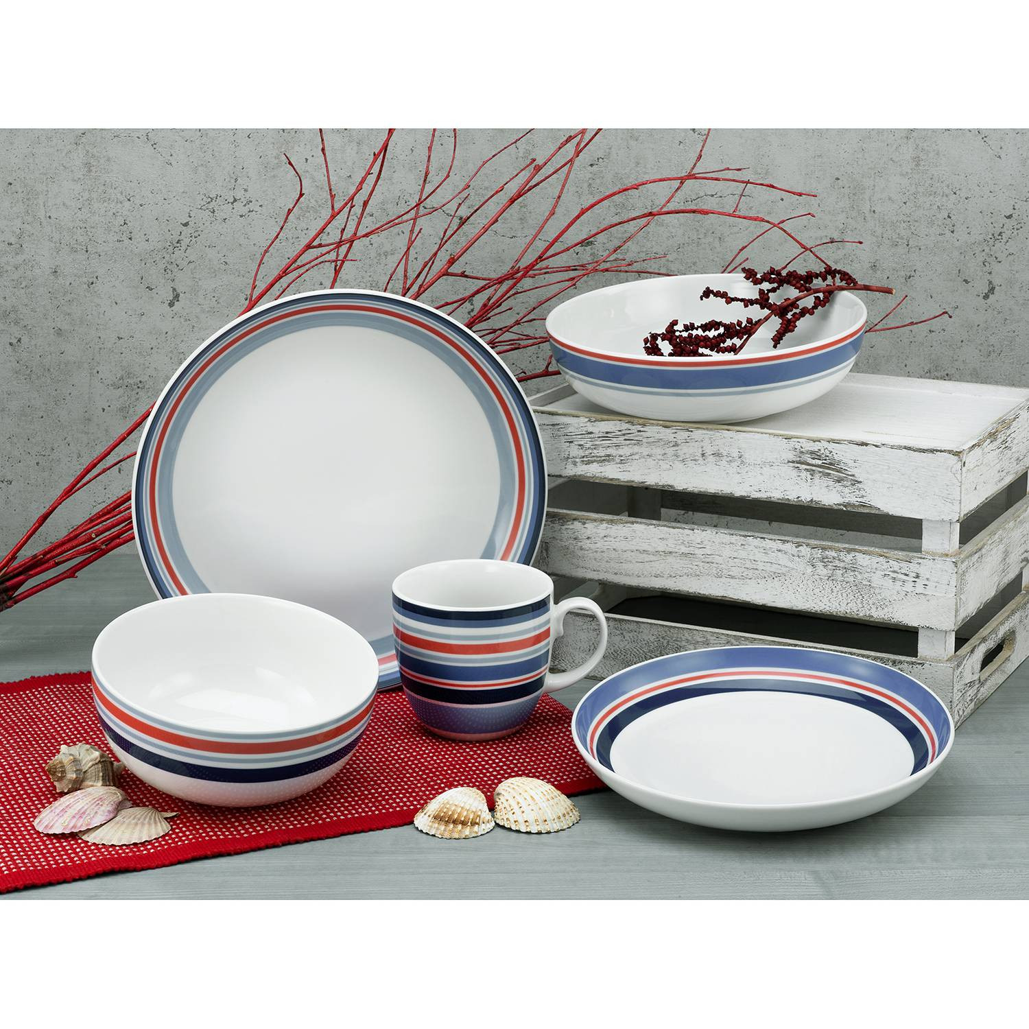 CreaTable Allround COAST LINE 10-delige combiservies van porselein, blauw/multicolor, B/D/H: 23 x 31 x 38 cm