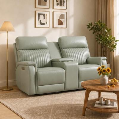 UR livingroom Genuine Leather Zero Gravity Power Reclining Sofa with Headrest, Lumbar & USB, Living Room Set