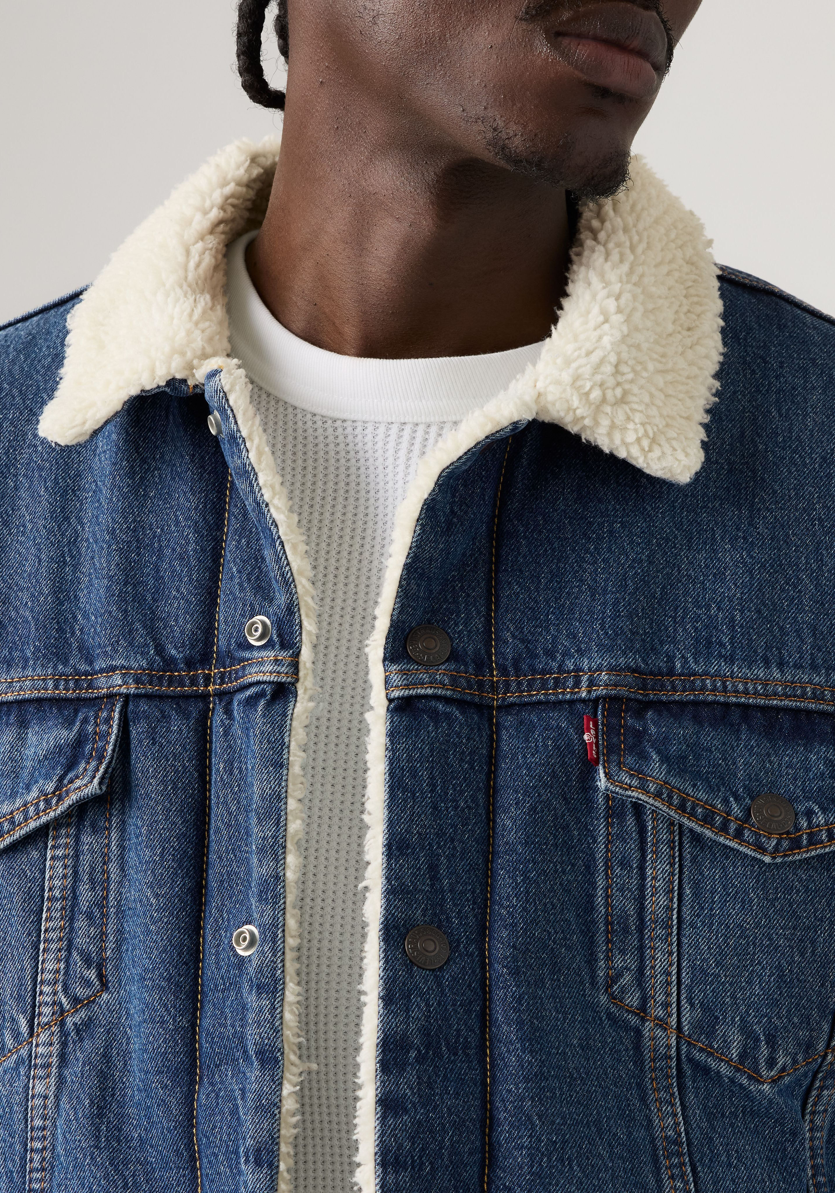 Jeansjacke LEVI'S, Herren, Gr. XXL, blau (on site sherpa), Jeans, Obermaterial: 100% Baumwolle, relaxed fit normal, Manschette, Jacken Jeansjacke, Warm gefüttert on site sherpa XXL
