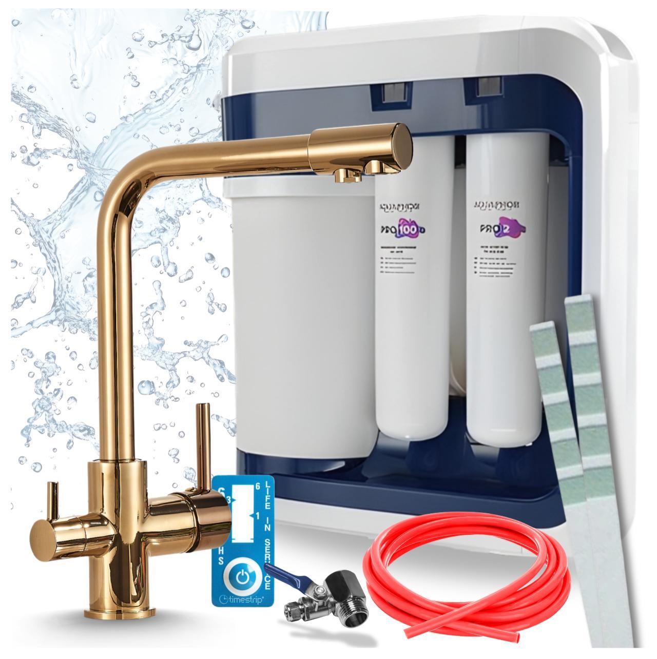 Ari 3-Wege-Küchenarmatur Venom 1, Messing, Spültischarmatur Im Set Mit Aquaphor Ro-202S Pro Wasserfiltersystem, Untertischanlage