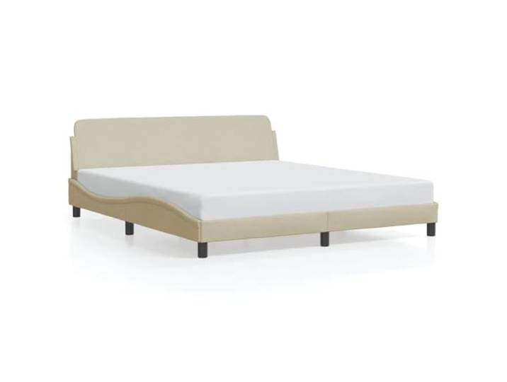 PUGYNBK Dover Bettgestell aus cremefarbenem Stoff, 180 x 200 cm Kopfteil inklusive, stabile Beine, Holzleisten, modernes Wellendesign