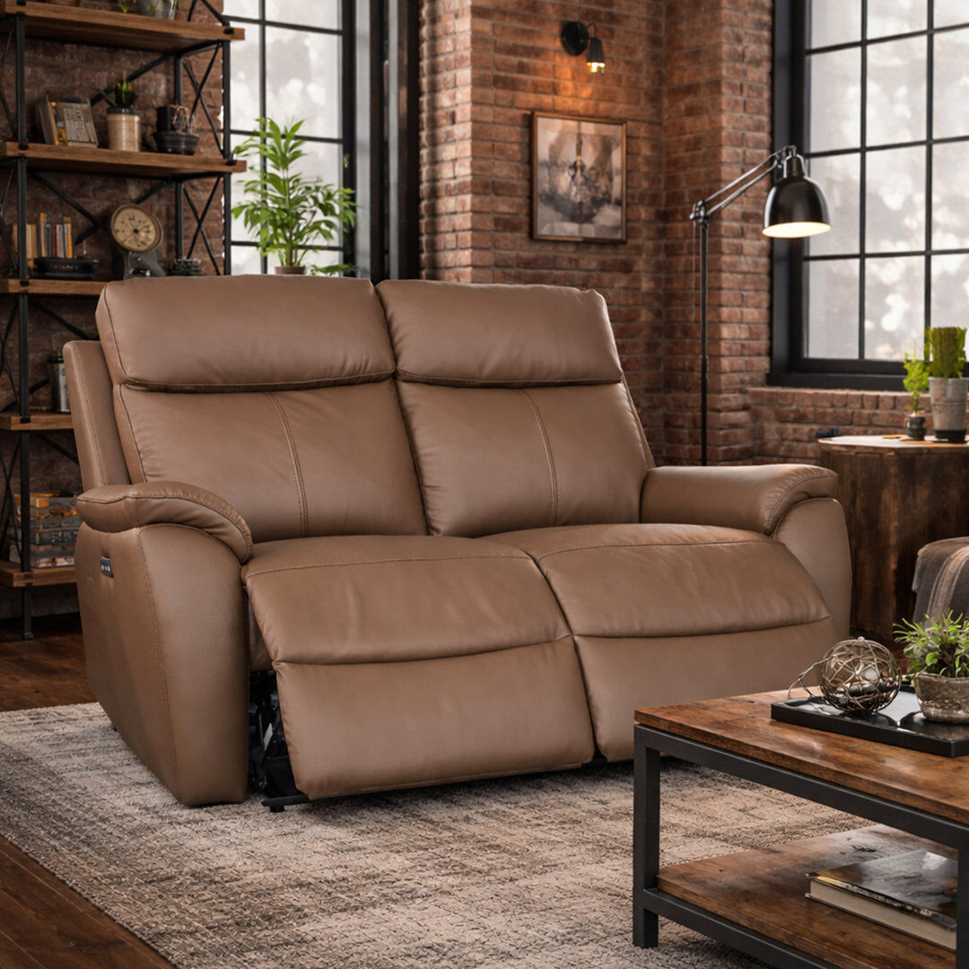 Latitude Run Windsor Powerglide Power Recliner Real Leather Sofa With USB Charging Tan 2