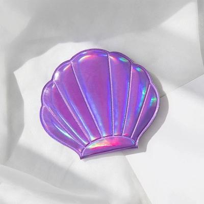 Uplift Essentials Iridescent Shell Shaped Compact Mirror Dual Sided 2X Magnifying Travel Tool a purple