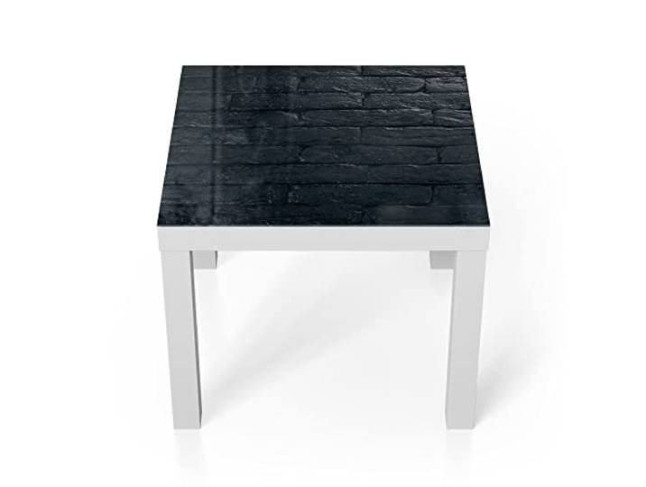 DEQORI Glastisch weiß klein 55x55 cm Motiv Lackierter Ziegelstein ausgefallener Beistelltisch aus Glas Hochglanz Couchtisch fürs Wohnzimmer moderner Couch Tisch mit Design