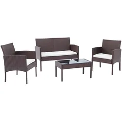 CLP Polyrattan Sitzgruppe Ramunda, Lounge-Set outdoor wetterfest, aus PE-Rattan, mit Tisch Sesseln Bank und Sitzkissen, Gartenmöbel-Set