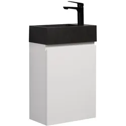 GÄSTE-WC-MÖBELSET Angela 2 Teile Weiß Matt - Schwarze Waschbecken - 40 x 22 x 64 cm