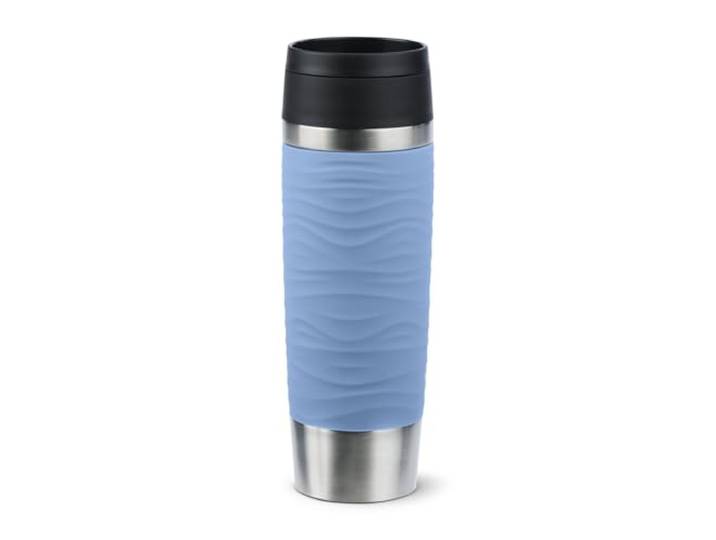 Emsa Travel Mug 500 ml Wave Thermobecher, neuer Komfort-Schraubverschluss, Kaffeebecher to go Edelstahl, 6h heiß und 12h kalt, 100% dicht, spülmaschinenfest, 360°-Trinköffnung, pastellblau, N20226