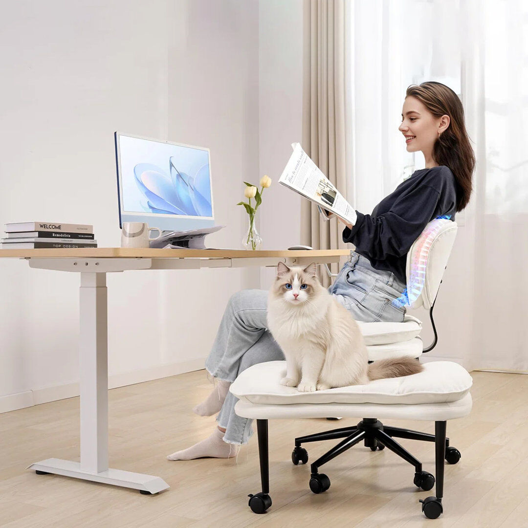 Inbox Zero Big and Tall Office Chair,Ergonomic Cross-legged Swivel Chair, Adhd Chair Adjustable Height Meditation Cloud Chair With Back Support White 97cm H X 75cm W X 95cm D