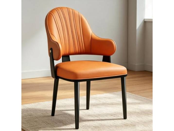 Moderner Esszimmerstuhl, Gepolsterte Beistellstühle Mit Esszimmerakzent Stabile Metallbeine Mit Bequemer Lordosenstütze Im Unteren Rückenbereich(Orange)