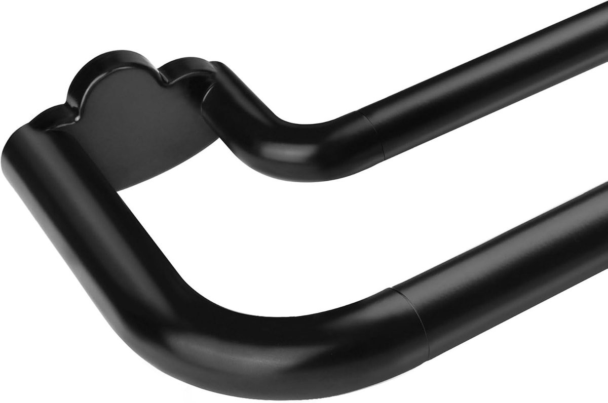 SnelShoppen Dubbele Gordijnroede 80-148 cm, 19 mm Zwarte Gordijnstok voor Oogletgordijnen, Verstelbare Dubbele Gordijnrail met Blackout Beugels