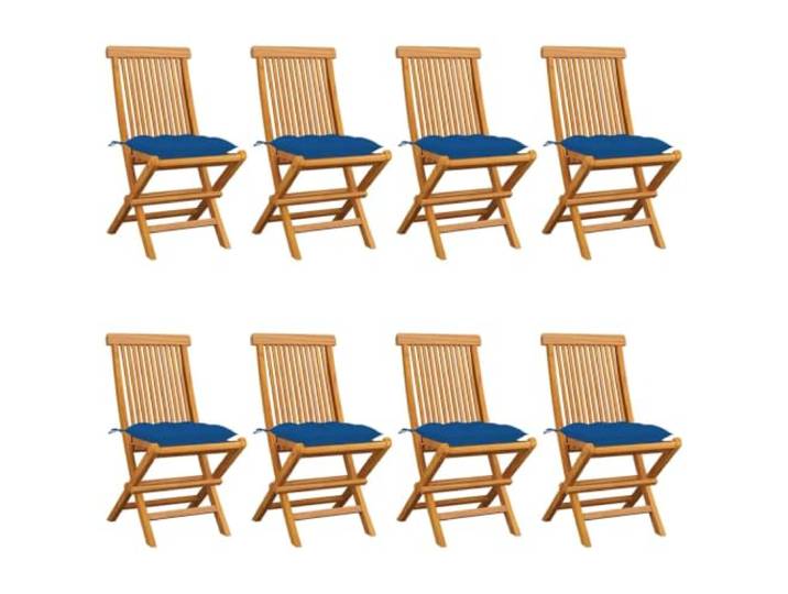 Makastle Klappstühle Teakholz mit blauen Kissen 8er-Set