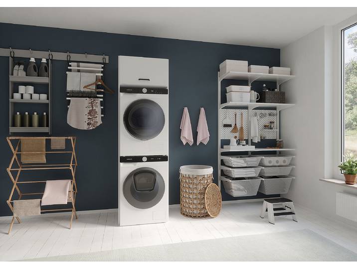 Waschmaschinenschrank Kombi B 63 x 210 x 57cm Weiß/Weiß