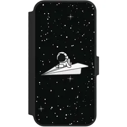 Nivocase Klapphülle für Apple iPhone 14 Handyhülle aus Kunst Leder NIVOflip schwarz Astronaut Comic Papier (Apple iPhone 14), Smartphone Hülle, Schwarz