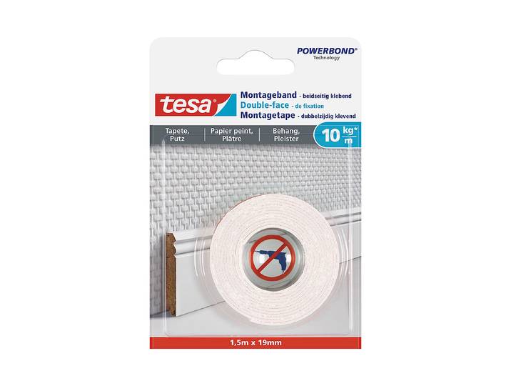 Tesa Montageband für Tapeten und Putz 1.5 m x 19 mm 10 kg/m