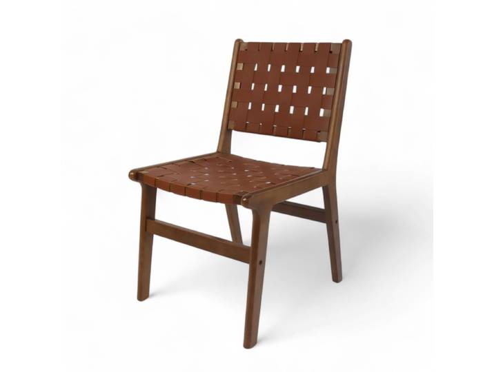 Chaise design COPENHAGUE - Simili Cuir brun tressé