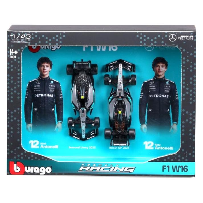 Bburago F1 2 Pack Mercedes-AMG W16 Kimi Antonelli 12 Scala 143 (MOD0703)
