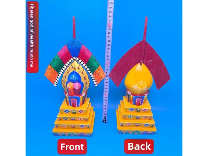 Torma – décoration d'autel bouddhiste tibétain en bois peint à la main du népal, trois racines, artisanat