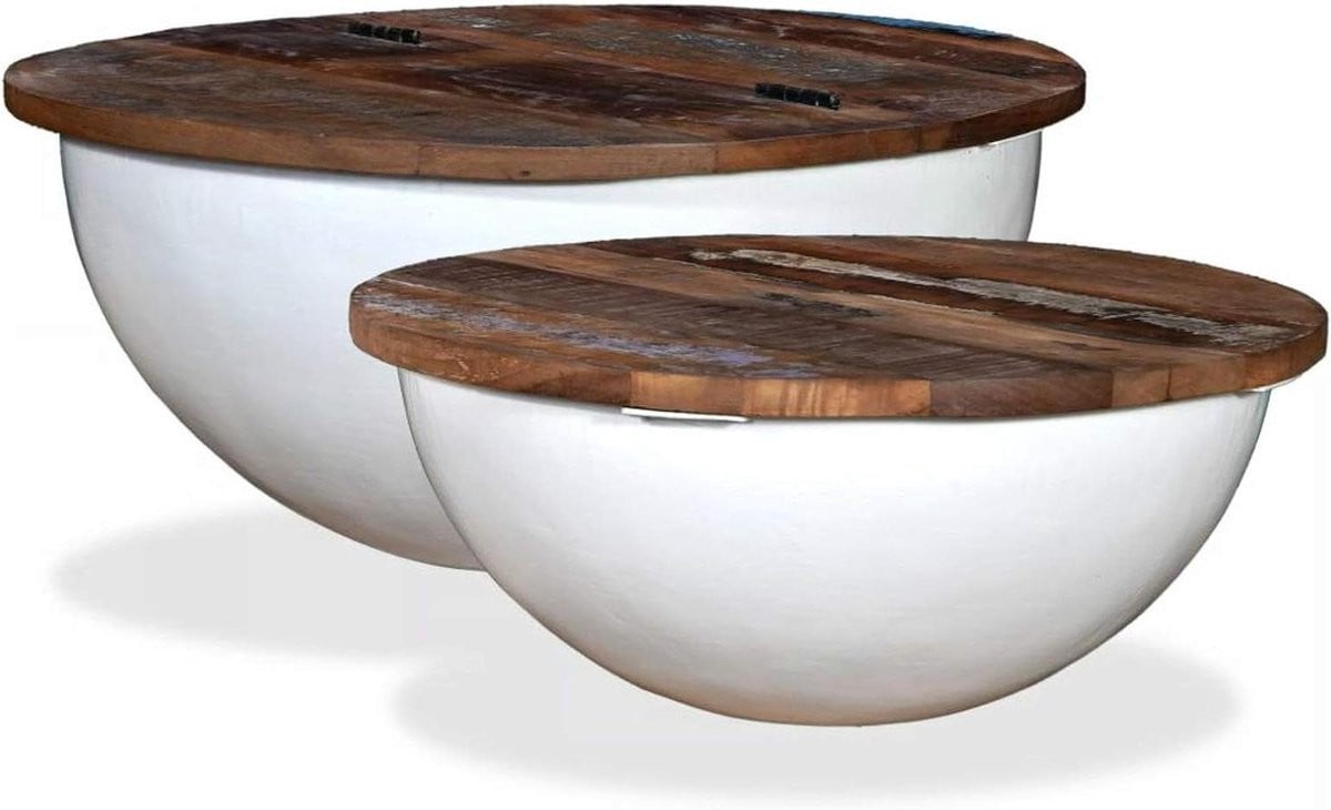 Set van 2 ronde salontafels in industriële stijl - Wit