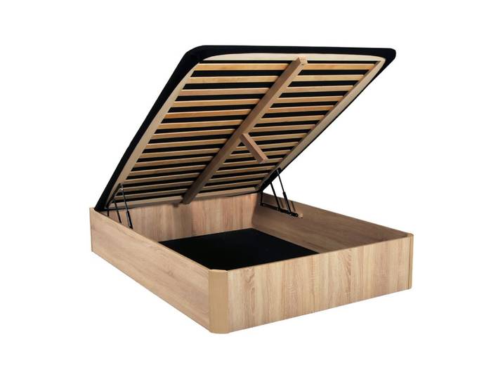 Lit coffre, effet bois clair, 140x190 cm