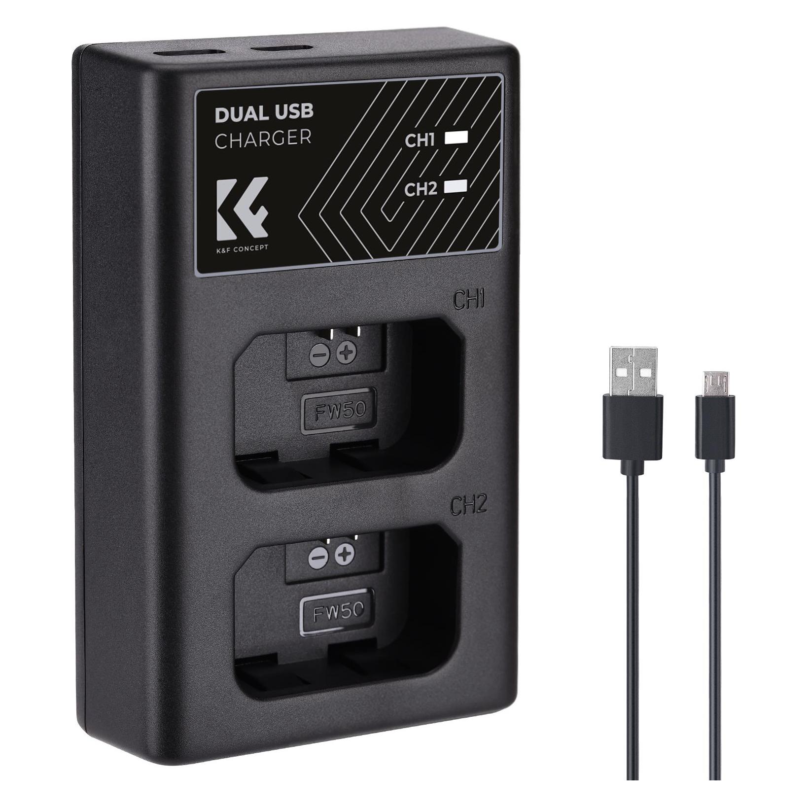 K&F Concept FW50 Digital Camera LED Dual Channel Charger with Type C Charging Cable (Kamera Akku Ladegerät) (KF28.0009)