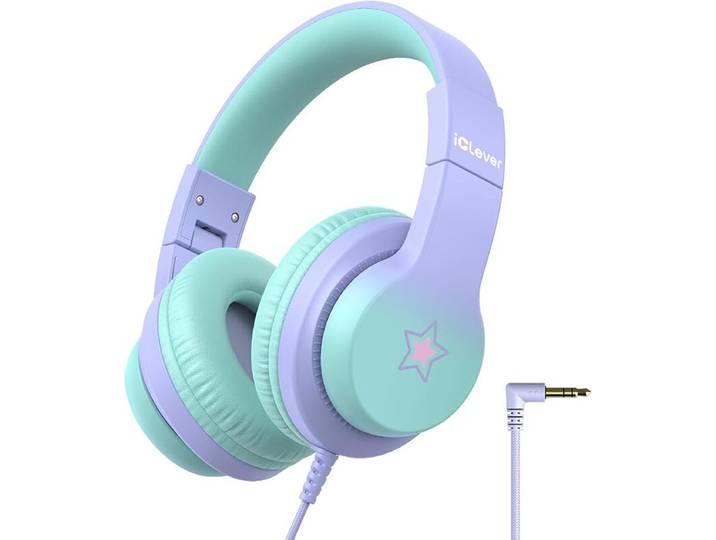iClever HS19 Casque Enfant Filaire Pliable Avec Microphone, Bleu &amp; Rouge