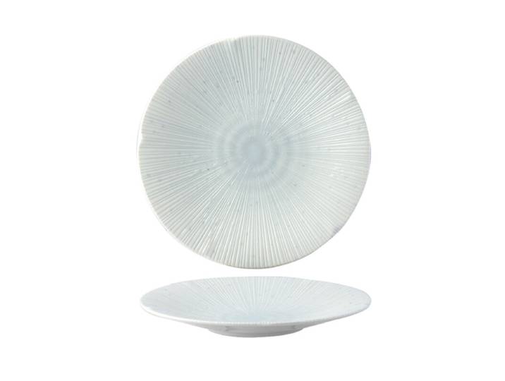 MINOYAKI, Assiette ronde japonaise Kyo Sendan 8,6 pouces, Assiette en céramique avec glaçure céladon et motif rayonnant vertical, Assiette de service pour steak et sushi, Compatible micro-ondes et lave-vaisselle
