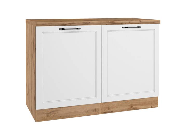 Held Spülenunterschrank, Weiß, Eiche Wotan, seitenverkehrt montierbar, einzeln stellbar, 120x86x60 cm, Made in Germany, Küchen, Küchenmöbel, Küchenschränke, Küchenunterschränke