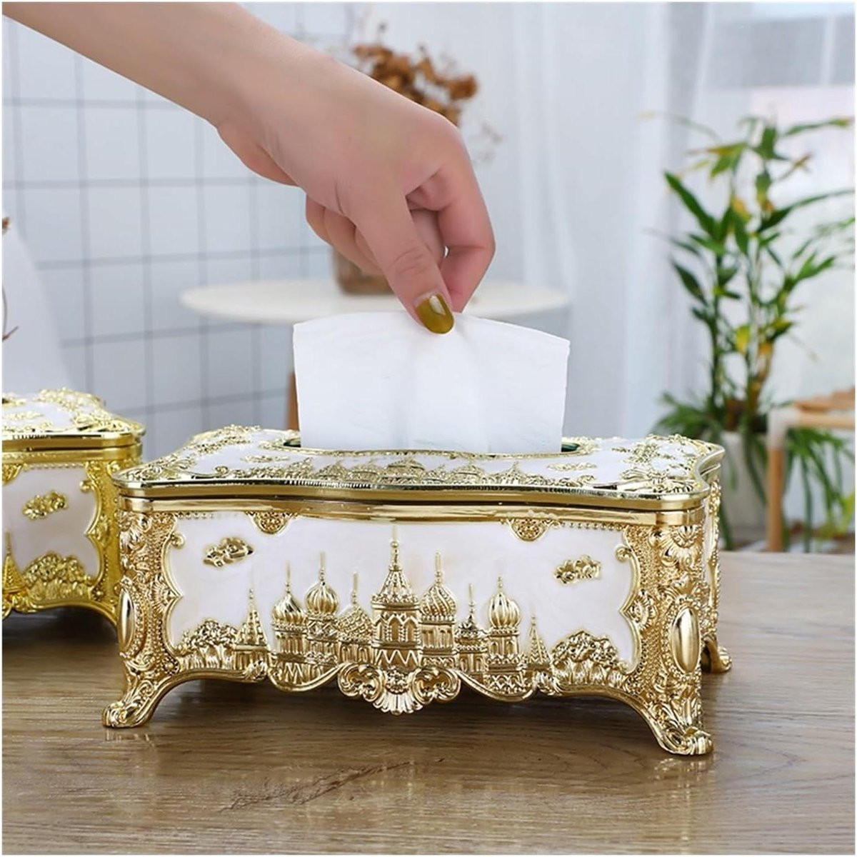 Wit Tissue Box Cover met Architectonisch Reliëf voor Papieren Handdoeken