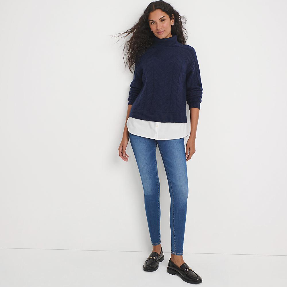 Rollkragenpullover im Lagenlook für Damen, Damen, size: regular, Blau, Polyacryl/Baumwoll-Mischung/Woll-Mischung, by Lands' End