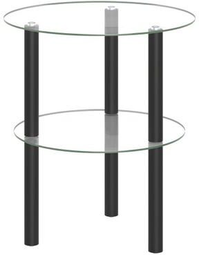 Costway 2-Tier Round End Table with Clear Tempered Glass Top and Shelf-Black