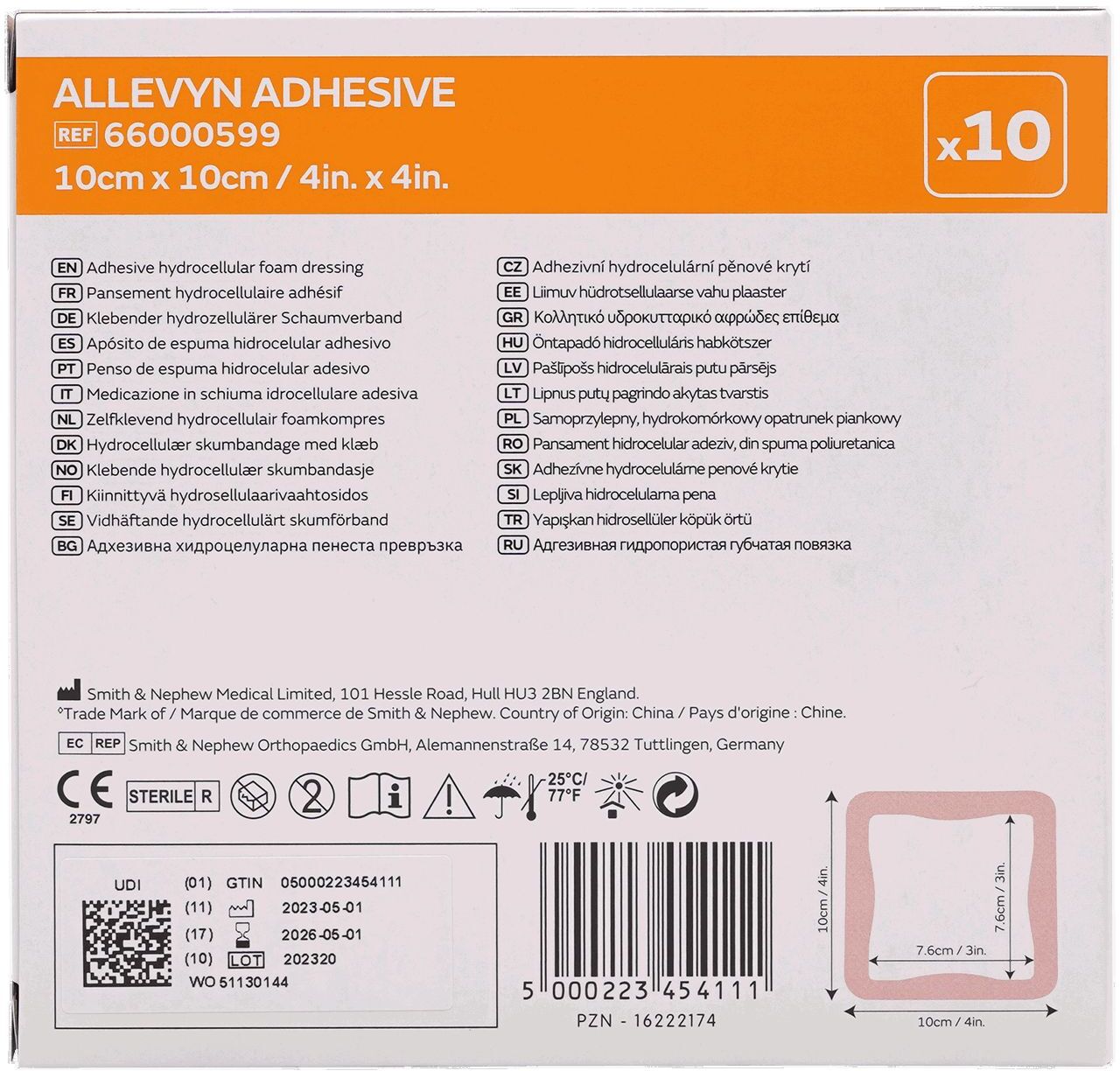 Allevyn Adhesive 10x10 cm haftende Wundauflage 10 St Verband