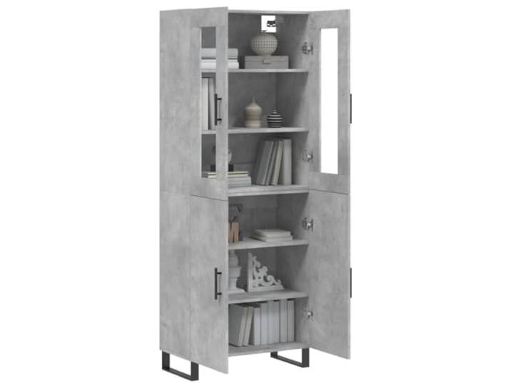 KTHLBRH Anrichte grau Beton 69,5 x 34 x 180 cm Holz mehrschichtig Praktische Türen, viel Stauraum, Metallfüße, Glas, Wandbefestigung inklusive