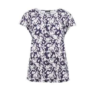 Kurzarmshirt GOLDNER "Blaues Shirt ohne Arm aus Slinky", Damen, Gr. 48, blau (marine, weiß, geblümt), Obermaterial: 92% Polyester PES. 8% Elasthan EL., figurumspielend, U-Boot-Ausschnitt, Sonstiges, Shirts, Slinky-Qualität