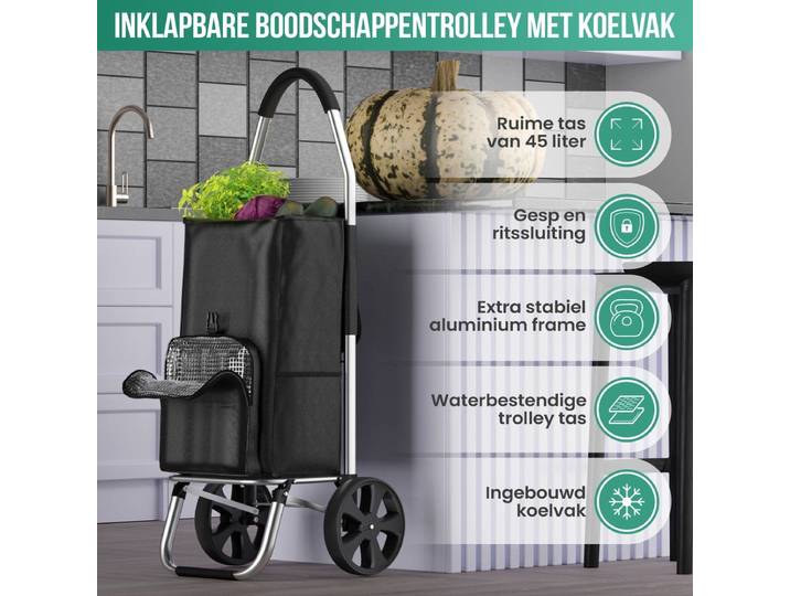 Avalo Boodschappentrolley - Opvouwbaar - Koelvak - Zwart