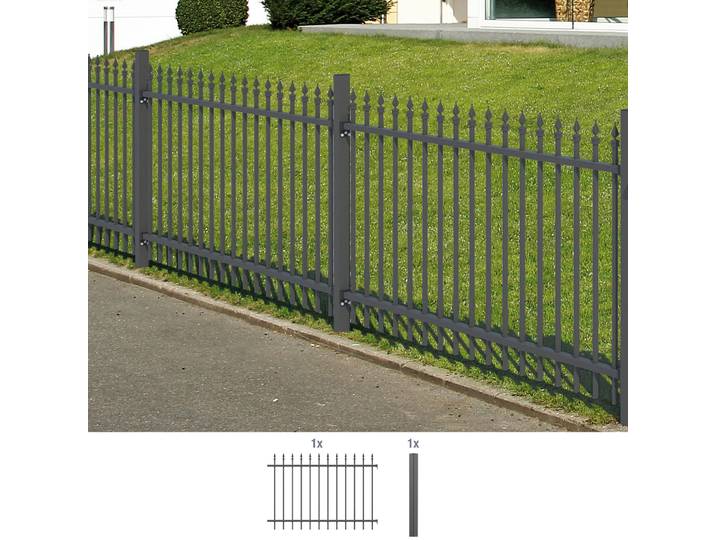 Metallzaun ALBERTS Anbauset Chaussee , grau, H:100cm, Aluminium, Zaunelemente, Metallzaun, Höhe: 100 und 120 cm, Breite: 200 cm, zum Einbetonieren