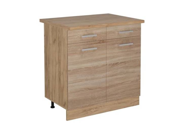 Vicco Küchenunterschrank R-Line, Sonoma, 80 cm 2 Schubladen · Arbeitsplatte Eiche · Höhenverst. Füße · 2 Türen · Leichter Zugriff