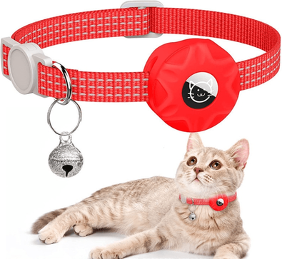 Inspired Deals Reflective AirTag Cat Collar With Silicone Holder Bell And Safety Breakaway Buckle red