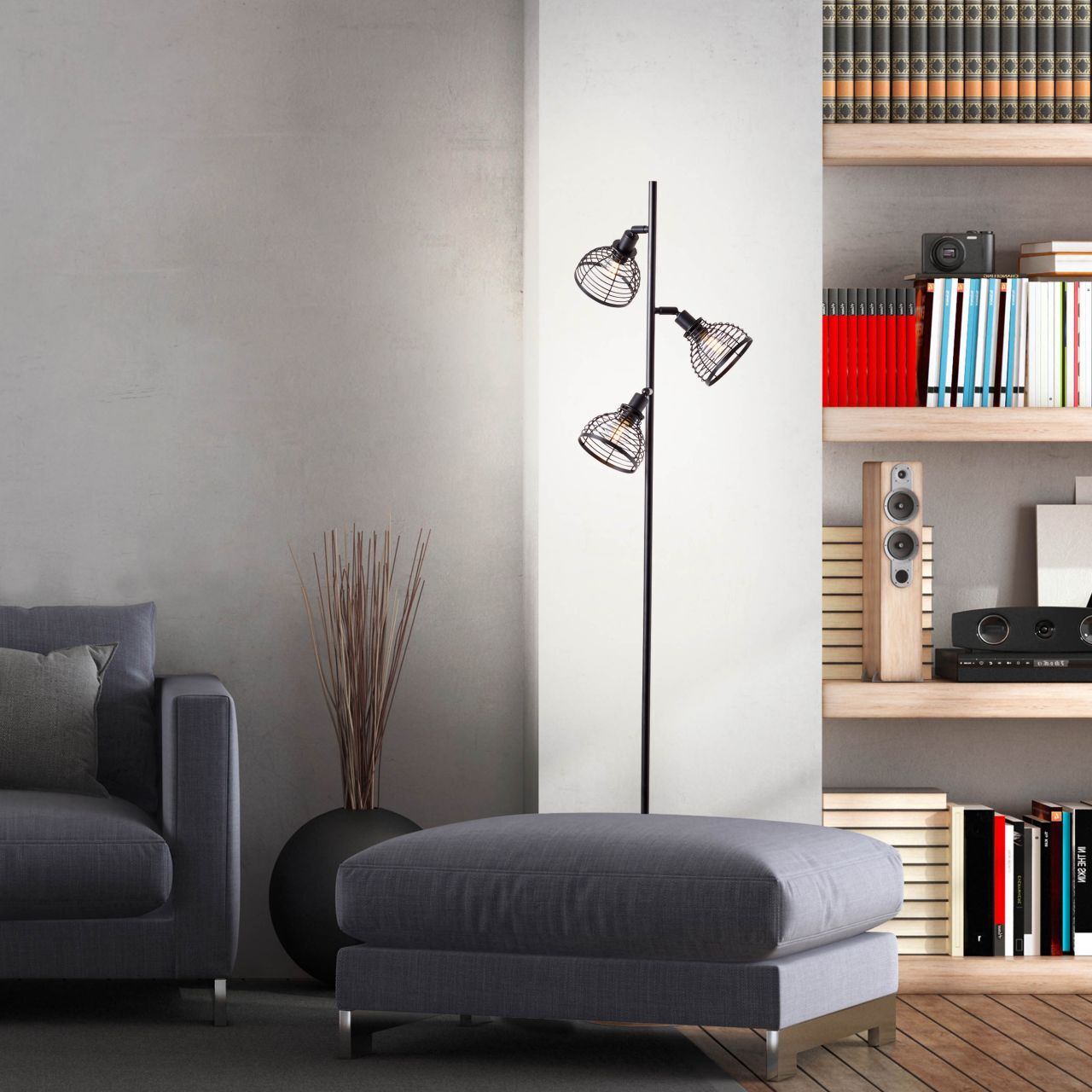 BRILLIANT Stehlampe "Avia", schwarz (schwarz, holz), 3, Ø 38cm H: 153,5cm, 1 Stk., Leuchten, Standleuchte mit schwenkbaren Köpfen - 154cm Höhe - E14 Fassung, Stehlampe