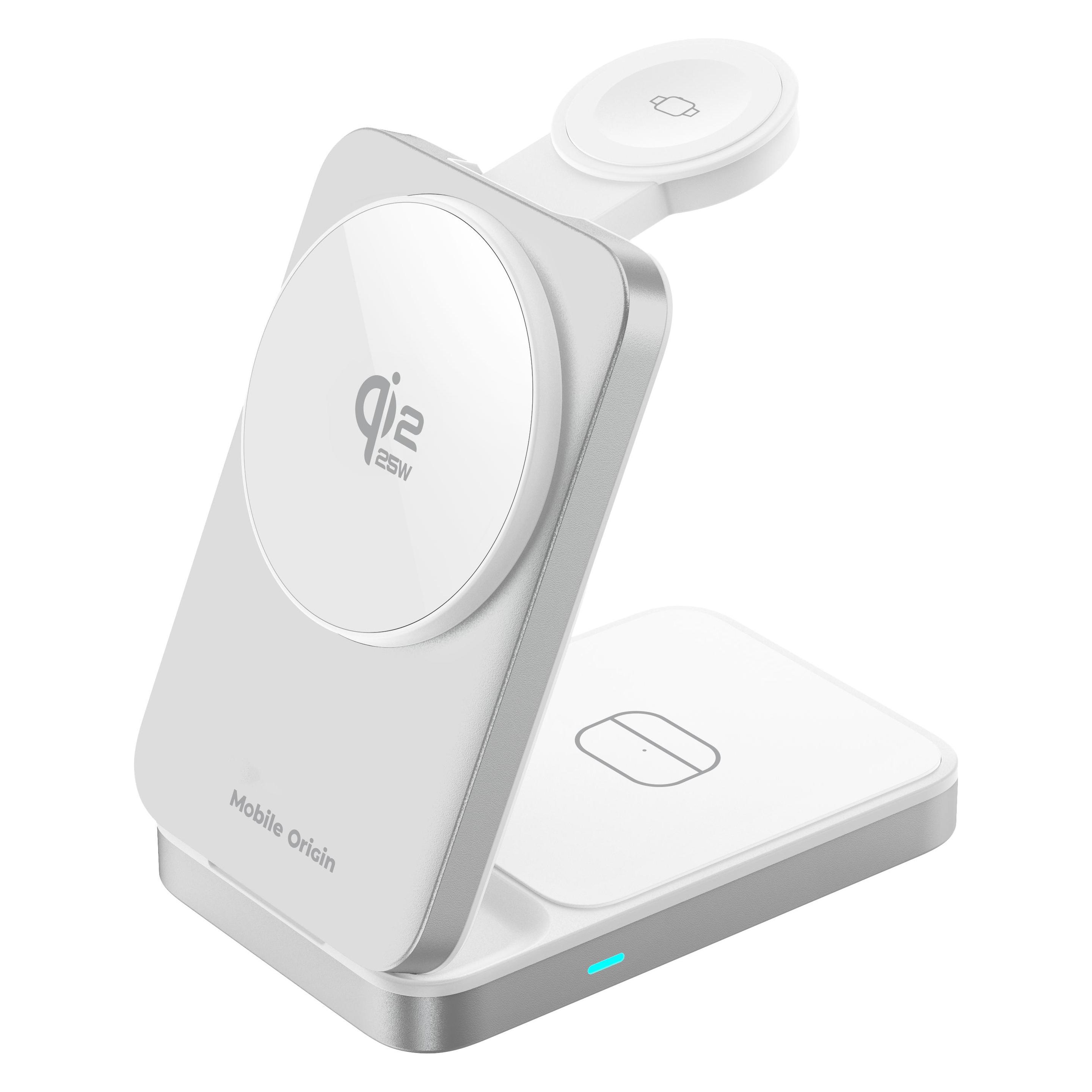Mobile Origin 3in1 Qi2 25W Foldable Charging Stand PW35,MagSafe Compatible - Silver (25 W) (MO-FCHS-PW35-SLV)